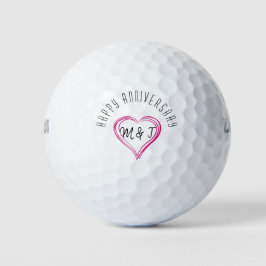 Happy Anniversary Heart Couple Monogram Golfball