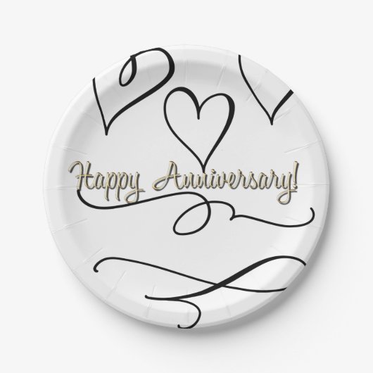 Happy Anniversary Hearts Pappteller (Vorderseite)