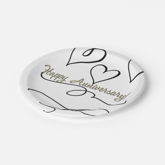 Happy Anniversary Hearts Pappteller (Schrägansicht)