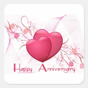 Happy Anniversary Hearts Quadratischer Aufkleber