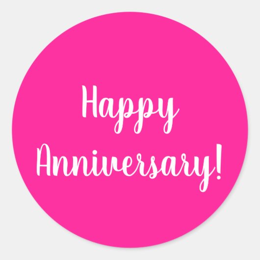 Happy Anniversary Hot Pink White Typografy Runder Aufkleber (Vorderseite)