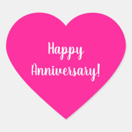 Happy Anniversary Hot Pink White Typography Herz-Aufkleber