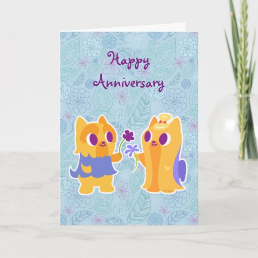 Happy Anniversary Kawaii Dog Puppy Liebe Yorkies Karte (Vorderseite)