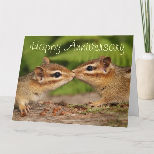 Happy Anniversary Kissing Baby Chipmunks LargeCard Karte (Vorderseite)