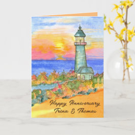 Happy Anniversary Lighthouse Sunset Personalisiert Karte