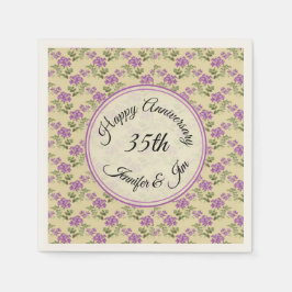 Happy Anniversary Lila Violetten auf blassgelb Serviette