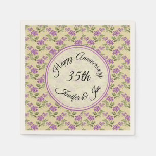 Happy Anniversary Lila Violetten auf blassgelb Serviette