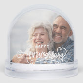 Happy Anniversary Modern Script Personalized Photo Schneekugeln (Vorderseite)
