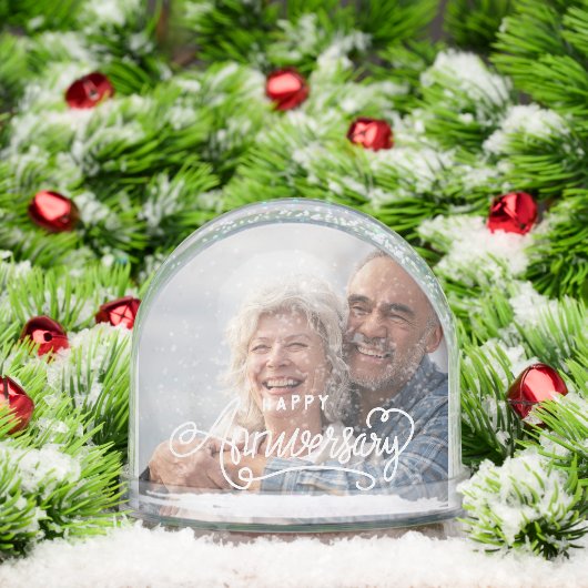 Happy Anniversary Modern Script Personalized Photo Schneekugeln (Weihnachten)