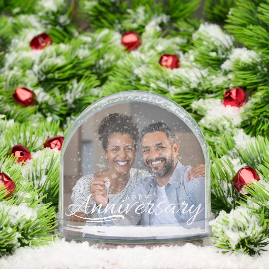 Happy Anniversary Modern Script Personalized Photo Schneekugeln (Weihnachten)