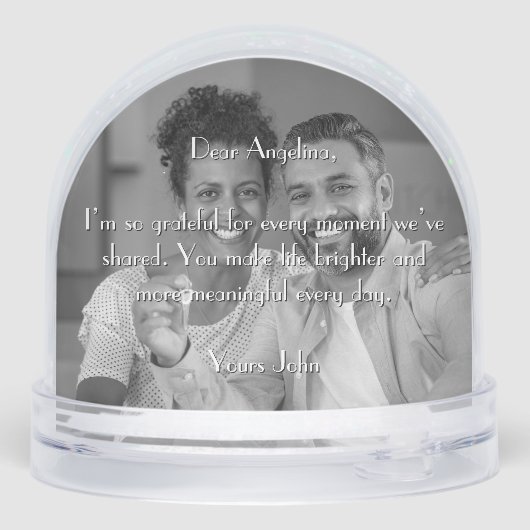 Happy Anniversary Modern Script Personalized Photo Schneekugeln (Rückseite)