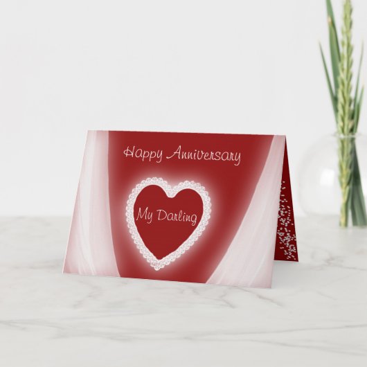 Happy Anniversary My Darling Romantic Red Heart Karte (Vorderseite)
