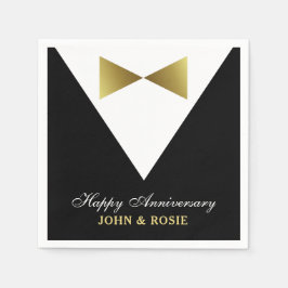 Happy Anniversary Napkins | Black and Gold Tuxedo Serviette