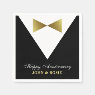 Happy Anniversary Napkins   Black and Gold Tuxedo Serviette