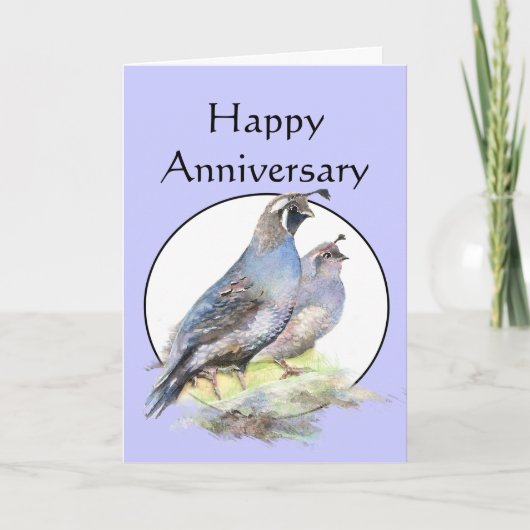 Happy Anniversary Niedlich California Quail Birds Karte (Vorderseite)
