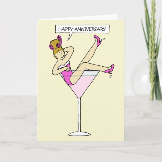 Happy Anniversary Niedlich Lady in einem Cocktail  Karte (Vorderseite)