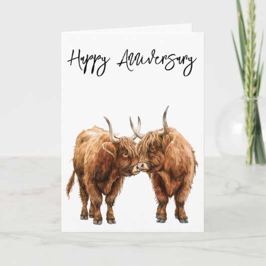 Happy Anniversary Niedliche Highland Cows Liebe Karte (Vorderseite)