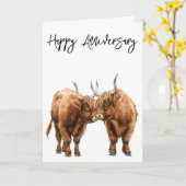 Happy Anniversary Niedliche Highland Cows Liebe Karte (Gelbe Blume)