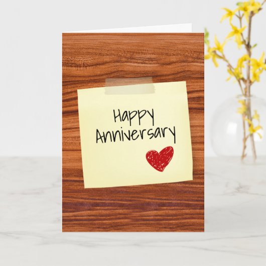 Happy Anniversary Note on Wood Karte (Gelbe Blume)
