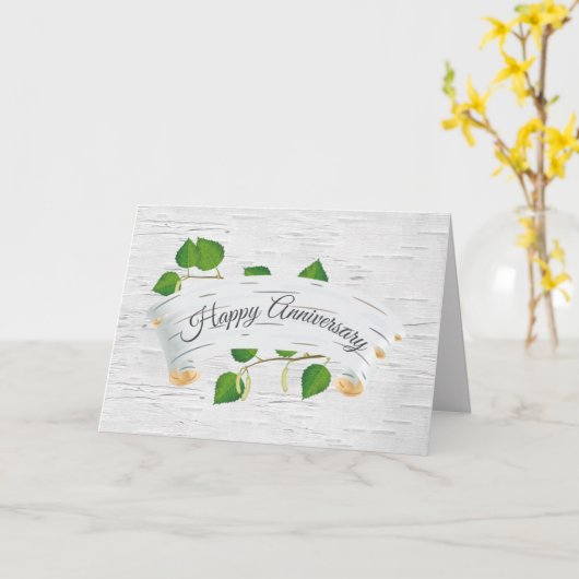 Happy Anniversary on Birch Tree Scroll Karte (Gelbe Blume)
