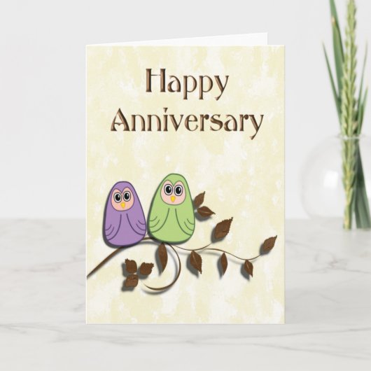 Happy Anniversary Pair der Niedlichen Owls Card Karte (Vorderseite)