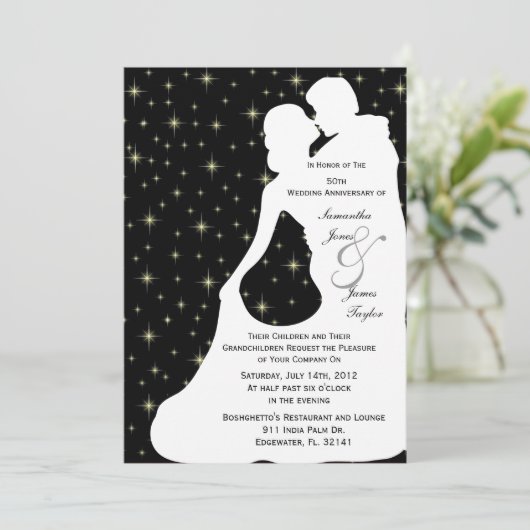 Happy Anniversary Party White Wedding Dancing Silo Einladung (Stehend Vorderseite)