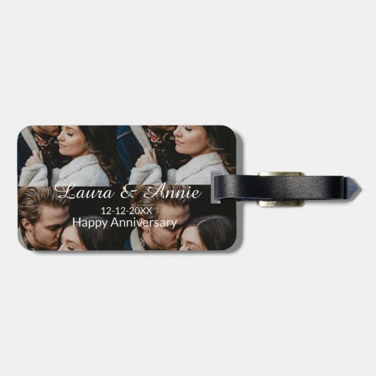Happy anniversary photo collage name date simple w gepäckanhänger (Rückseite horizontal)