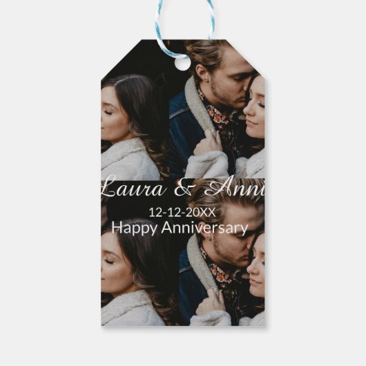 Happy anniversary photo collage name date simple w geschenkanhänger (Rückseite)