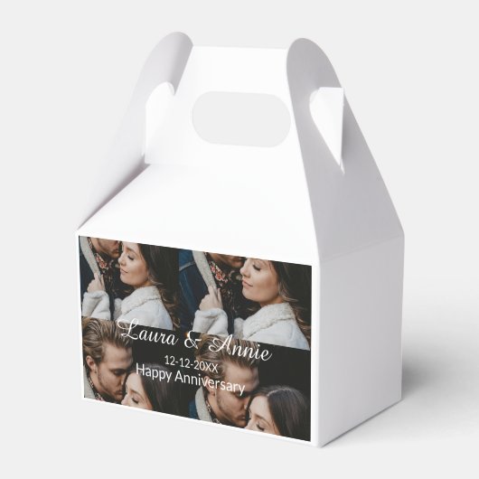 Happy anniversary photo collage name date simple w geschenkschachtel (Vorderseite)