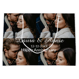 Happy anniversary photo collage name date simple w große geschenktüte