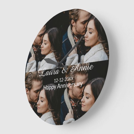 Happy anniversary photo collage name date simple w große wanduhr (Winkel)