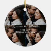 Happy anniversary photo collage name date simple w keramik ornament (Hinten)