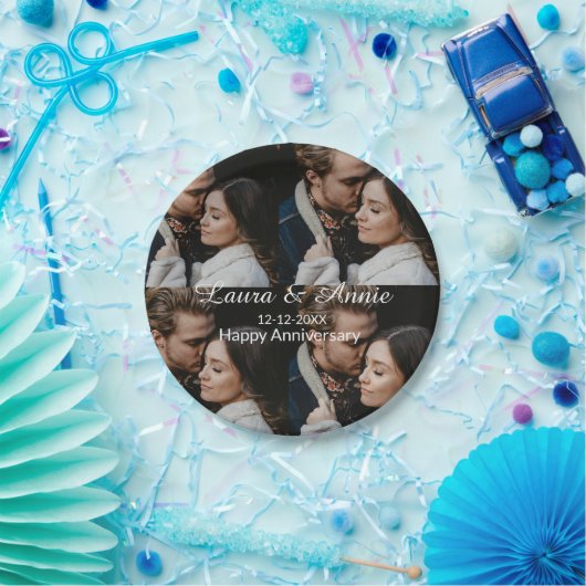 Happy anniversary photo collage name date simple w pappteller (Party)