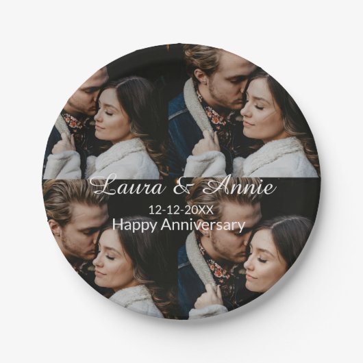 Happy anniversary photo collage name date simple w pappteller (Vorderseite)