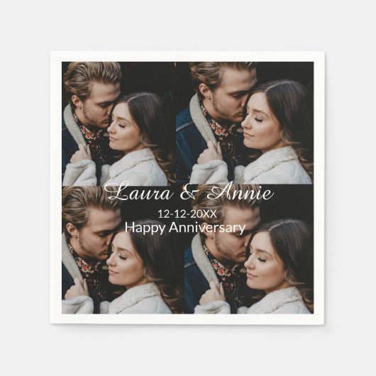 Happy anniversary photo collage name date simple w serviette (Vorderseite)