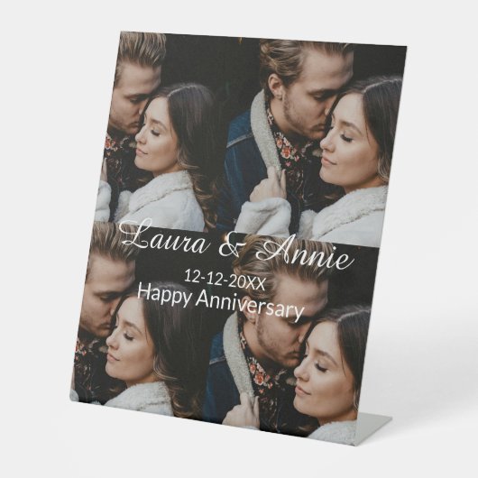 Happy anniversary photo collage name date simple w sockelschild (Vorderseite)