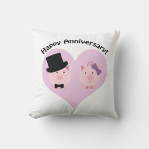 Happy Anniversary Pig Couple Kissen