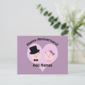 Happy Anniversary Pig Paar Postkarte (Stehend Vorderseite)