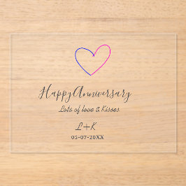 Happy anniversary pink blue heart name date simple acryleinladungen