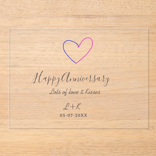 Happy anniversary pink blue heart name date simple acryleinladungen (Vorderseite)