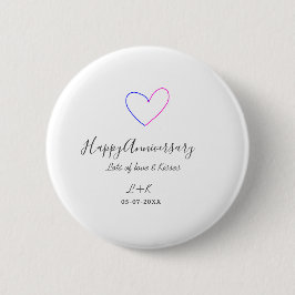 Happy anniversary pink blue heart name date simple button