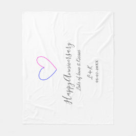Happy anniversary pink blue heart name date simple fleecedecke