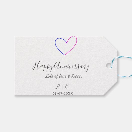 Happy anniversary pink blue heart name date simple geschenkanhänger (Vorderseite (Horizontal))