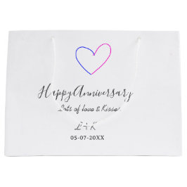 Happy anniversary pink blue heart name date simple große geschenktüte