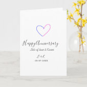 Happy anniversary pink blue heart name date simple karte (Gelbe Blume)