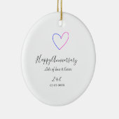 Happy anniversary pink blue heart name date simple keramik ornament (Rechts)