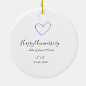 Happy anniversary pink blue heart name date simple keramik ornament (Hinten)