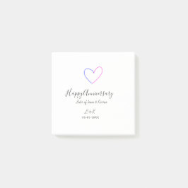 Happy anniversary pink blue heart name date simple post-it klebezettel