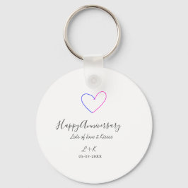 Happy anniversary pink blue heart name date simple schlüsselanhänger