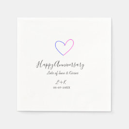 Happy anniversary pink blue heart name date simple serviette